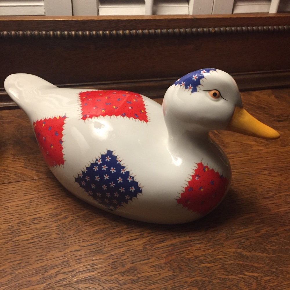 Porcelain patchwork duck figurine